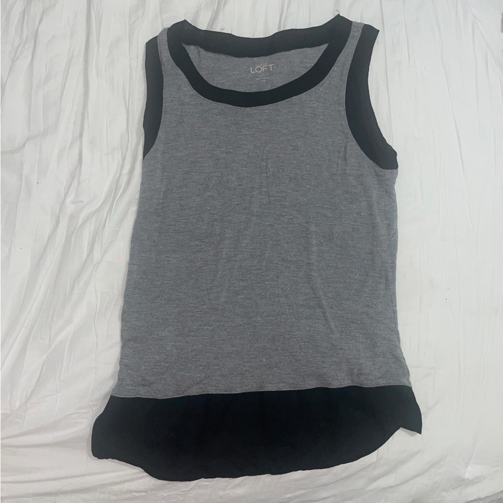 ANN TAYLOR Loft Grey Tank-top with sheer black trim